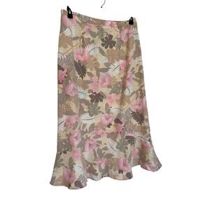 SAG HARBOR WOMENS MIDI RUFFLED SKIRT SIZE 14 CREAM & PINK EUC